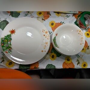 Alpine Christmas Trees and Stars Holiday Dinnerware Set 4 dinner plates and bowl